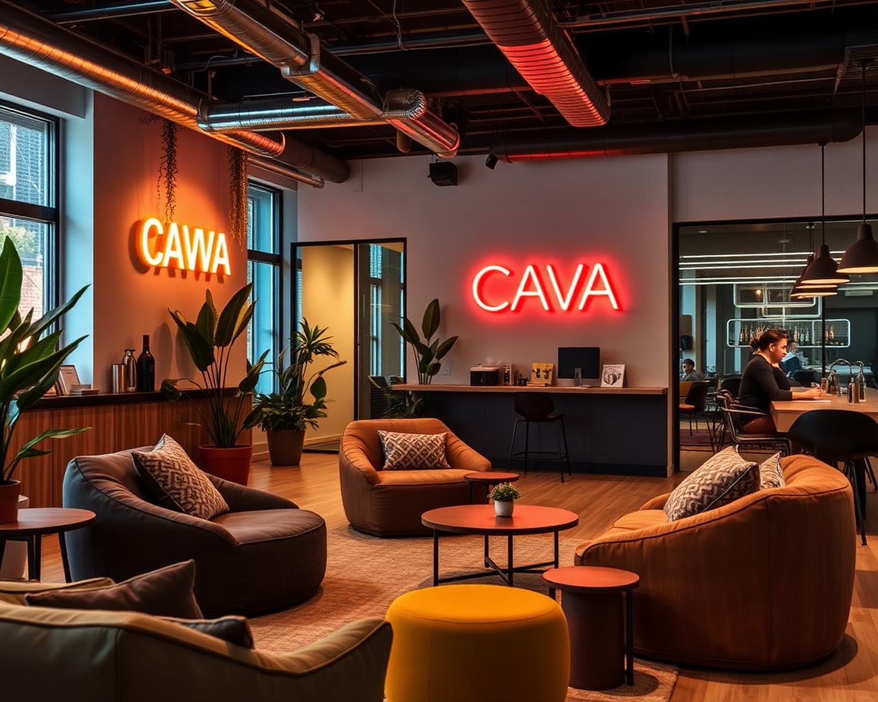 Lounge do escritório com neon Cava